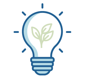 Icon of a light bulb with leaves inside