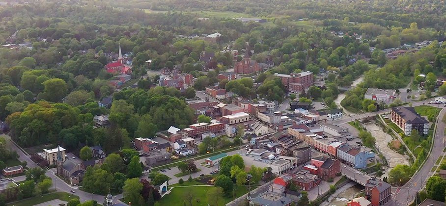 Aerial photo of Port Hope downtown looking east towards rural Port Hope