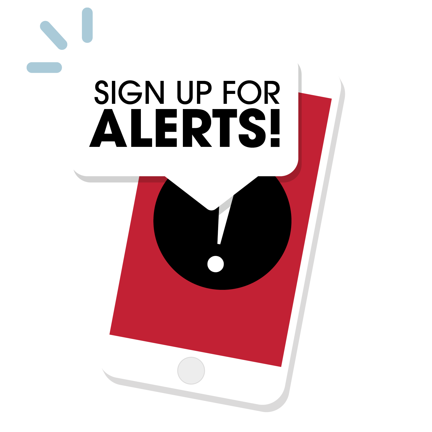 Phone icon with a chat bubble that says sign up for alerts