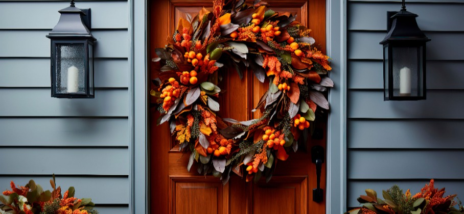 House Door Decorated For Autumn