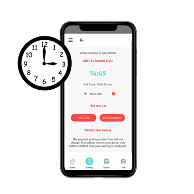Phone with clock indicating how much time is left on parking spot