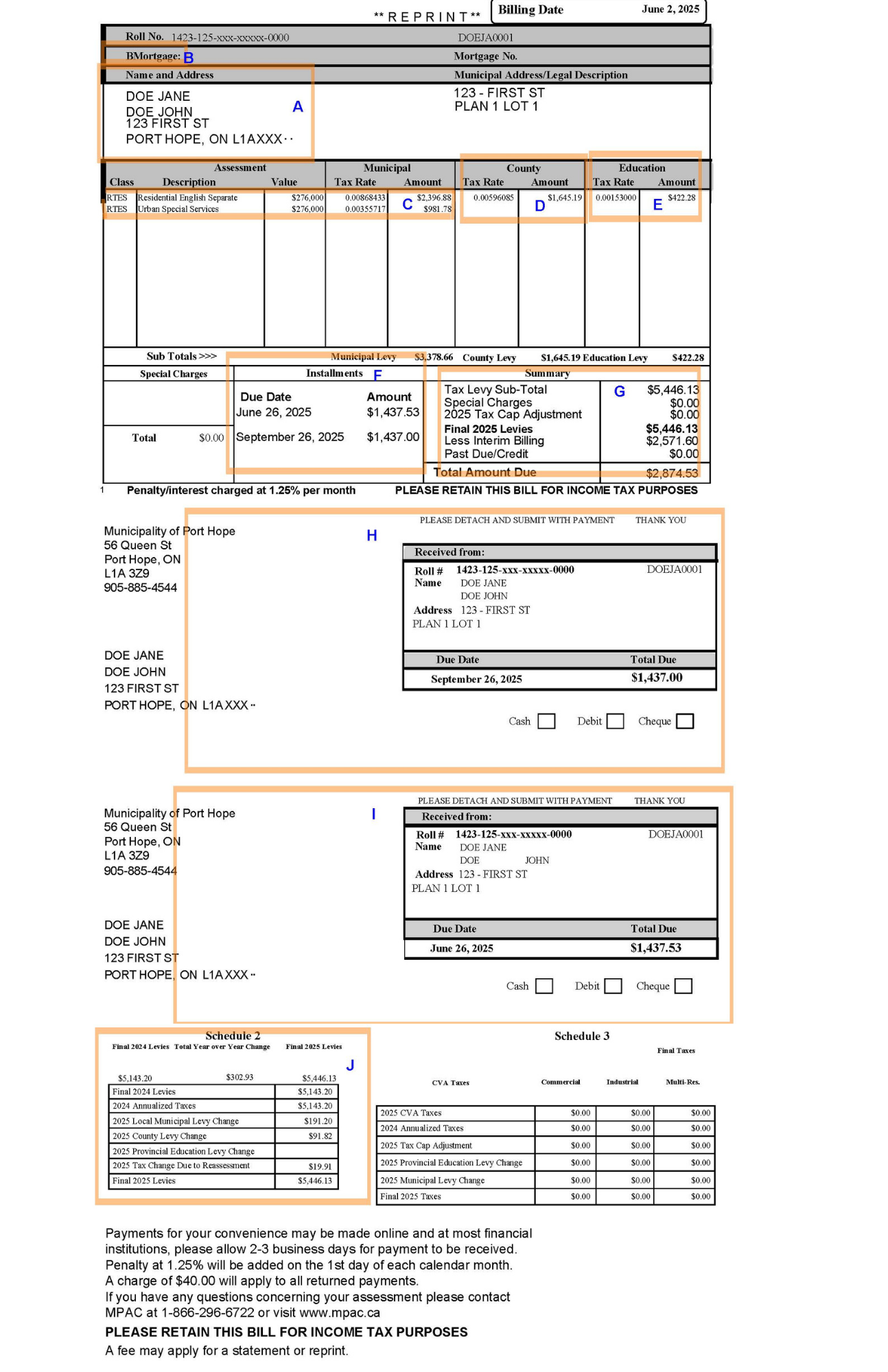 An image of an example tax bill