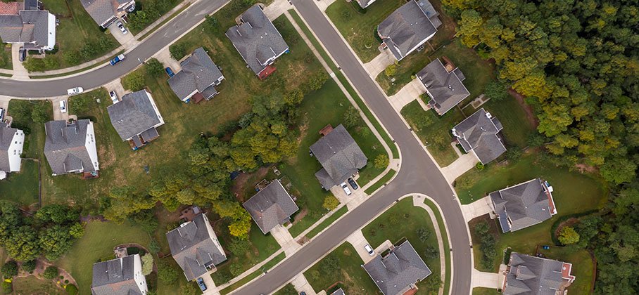 birds eye view of a residential street