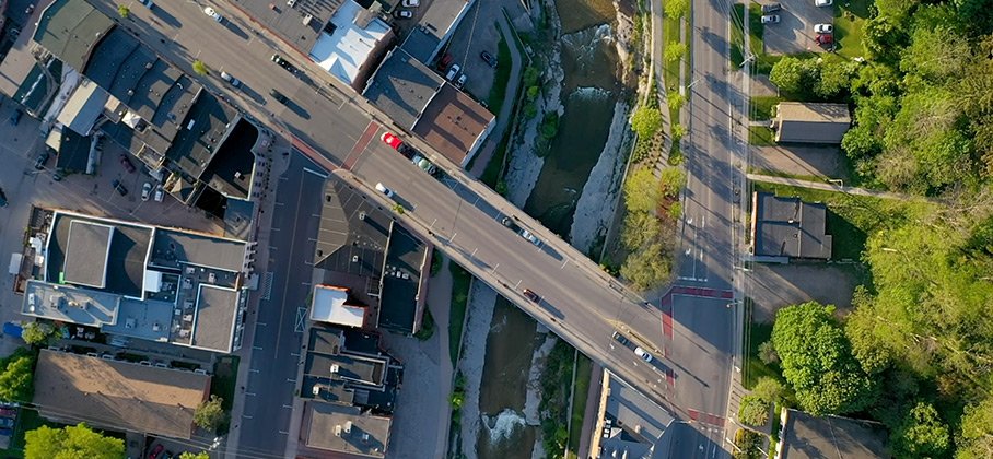 Aerial view of Walton Street, Queen Street and Mill Street