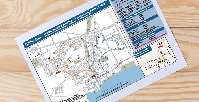 Municipality of Port Hope interactive Transit Map showing the 3 routes