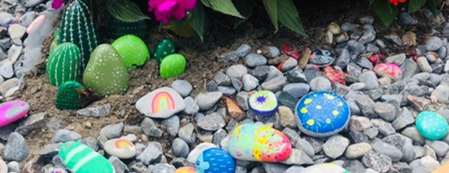 Painted rocks in Peace Park rock garden