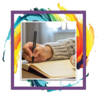 Image showing hand writing poetry into a notebook