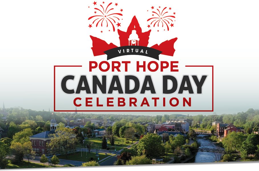 Canada Day logo with Port Hope aerial photo