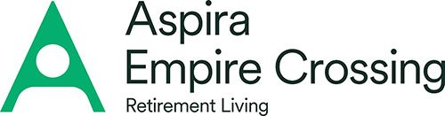 A logo with a green "A" that reads, "Aspira Empire Crossing Retirement Living".