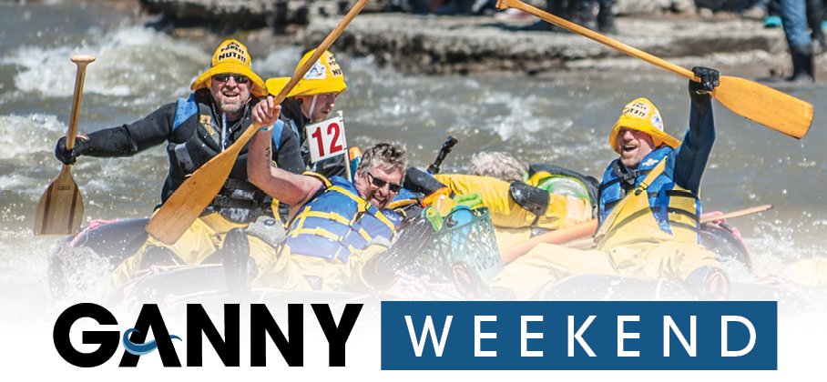 Ganny Weekend wordmark with river and crazy craft participants in the background