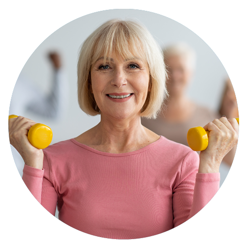 Woman holding small weights