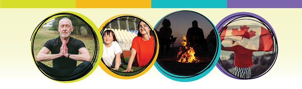 circle collage with yoga and family activities