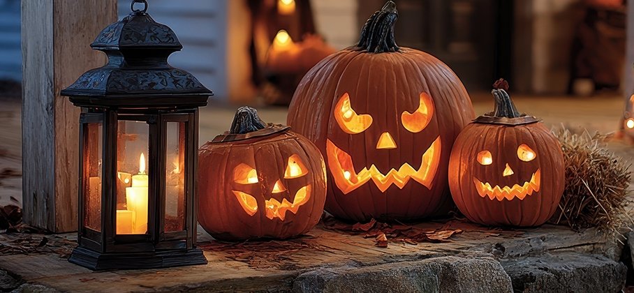 Pumpkins on a porch step