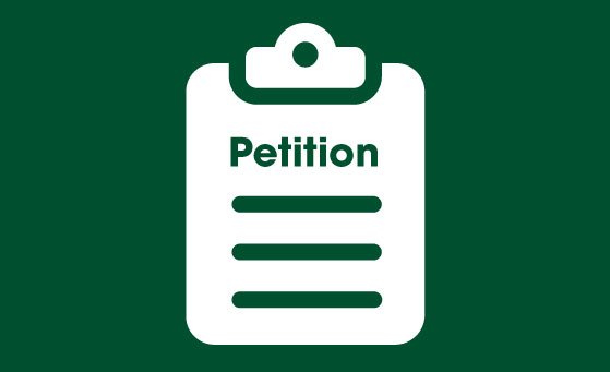 icon of a clip board with the words petition