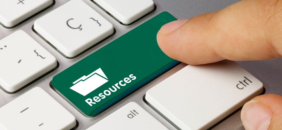 Close up of a keyboard with a Resources button