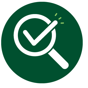 Icon of a magnifying glass and checkmark 