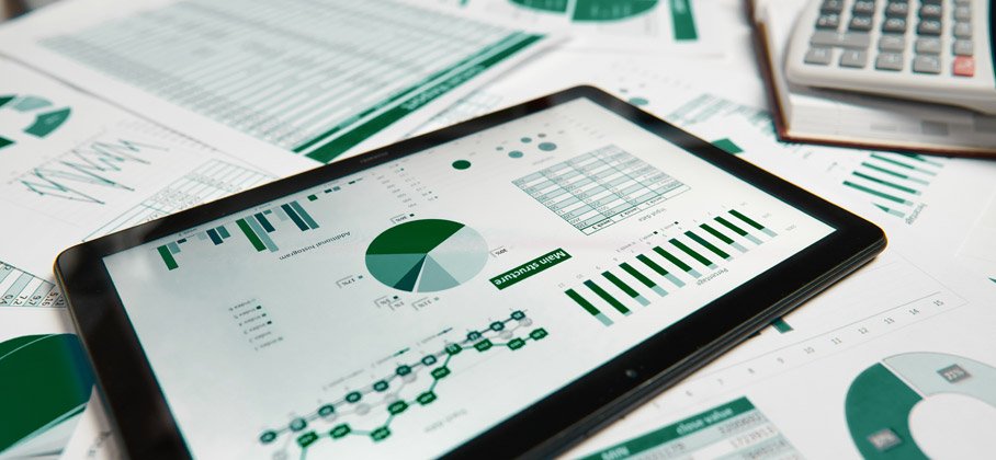 Table with charts and graphs