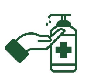 Icon of hand sanitizer and outstretched hand