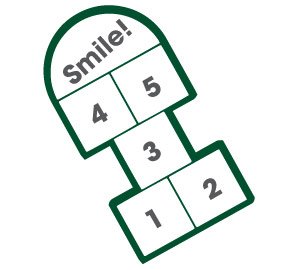 Icon of hopscotch with the a countdown to the final square saying smile