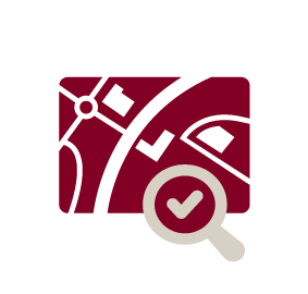 Map with lots and a magnifying glass and checkmark