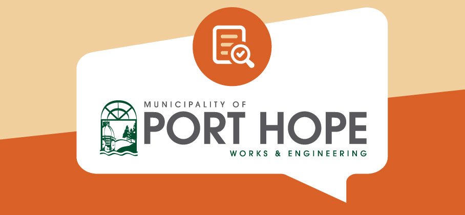 Banner with Municipal logo for Works and Engineering and an icon of paper with a chart